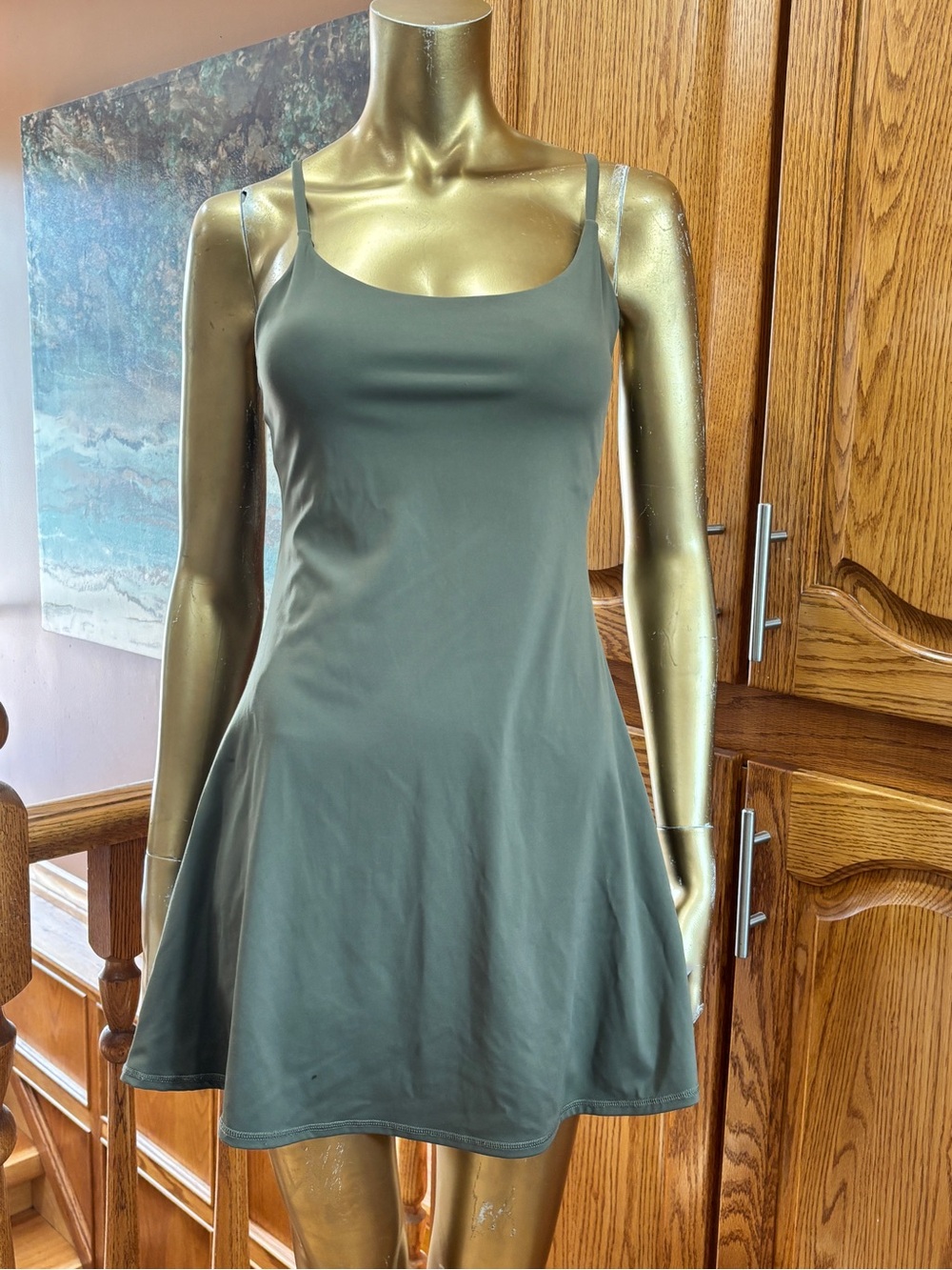Women's Olive Green Spaghetti-Strap Dress
